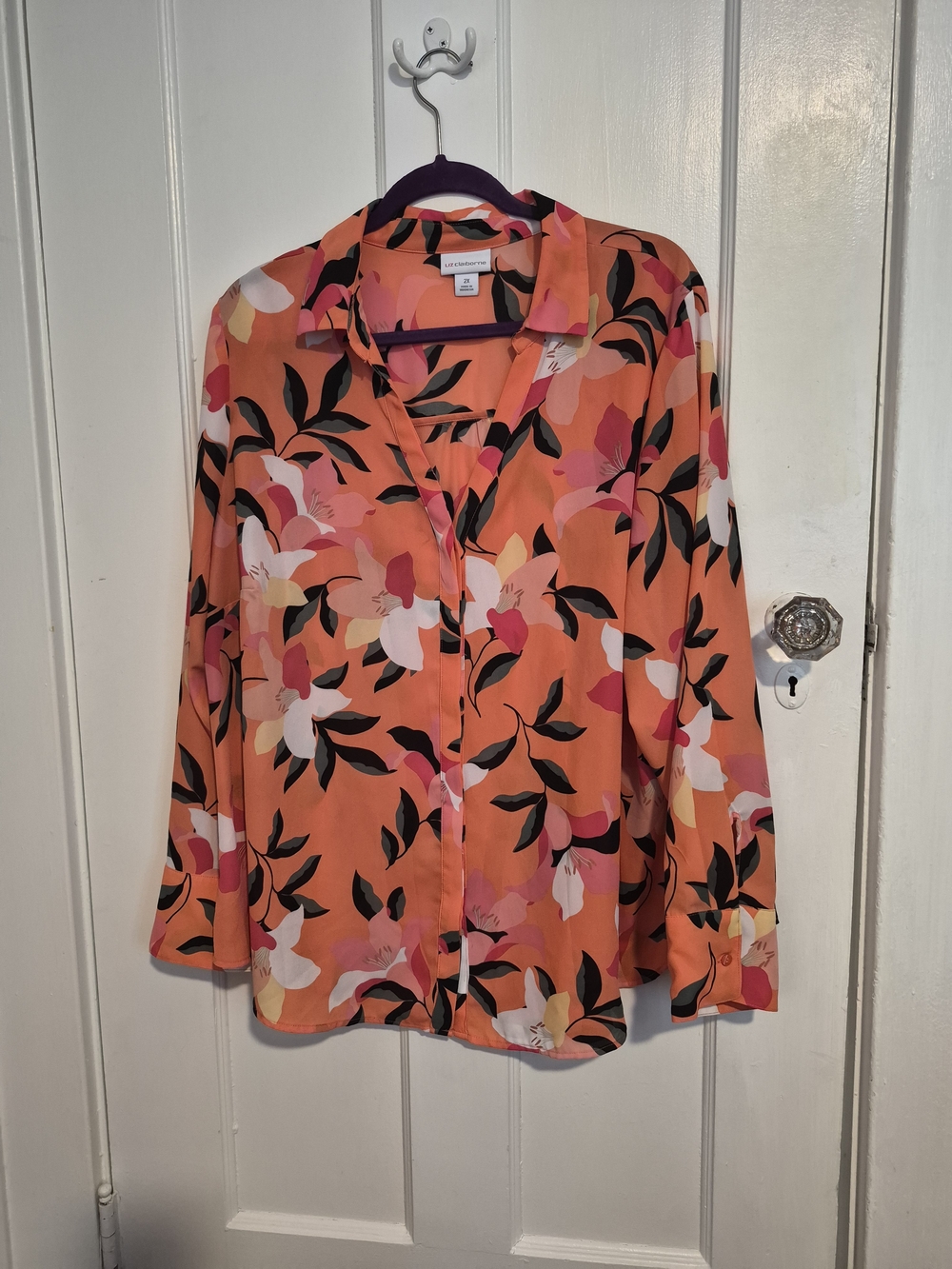 Orange Floral Button-Front Blouse